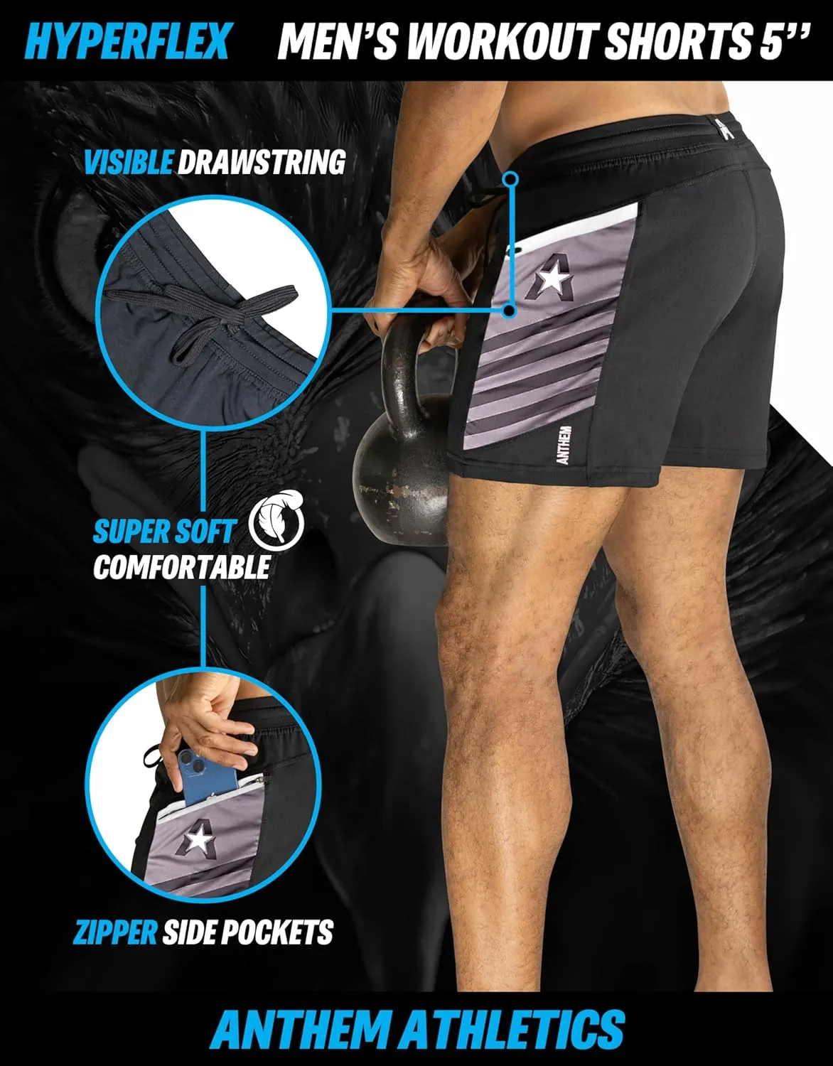 Anthem Athletics Hyperflex Mens Gym Shorts 5" 7" 9" Inseam Workout Athletic Sport Exercise Training Running Shorts for Men