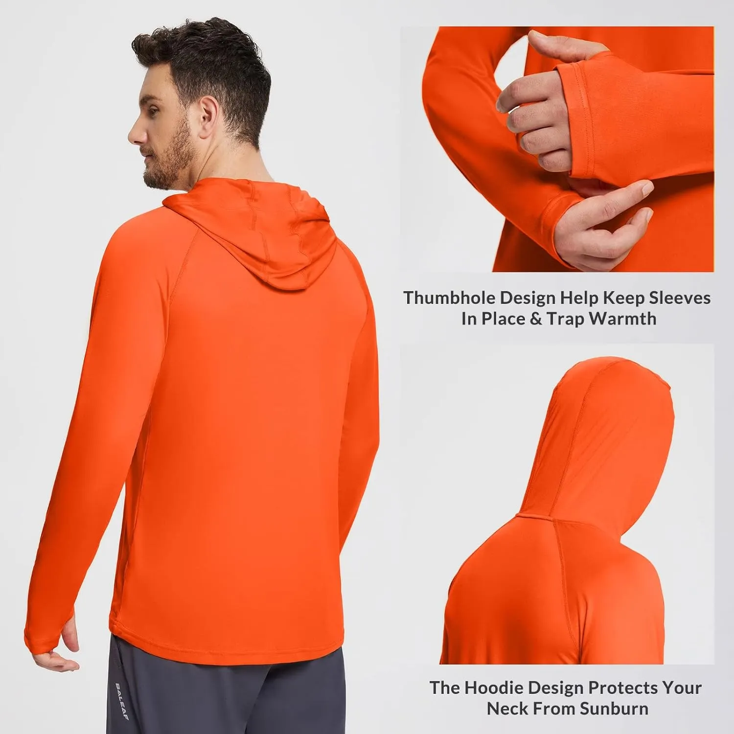 baleaf Men's Sun Protection Hoodie Shirt UPF 50  Long Sleeve UV SPF T-Shirts Rash Guard Fishing Swimming Lightweight