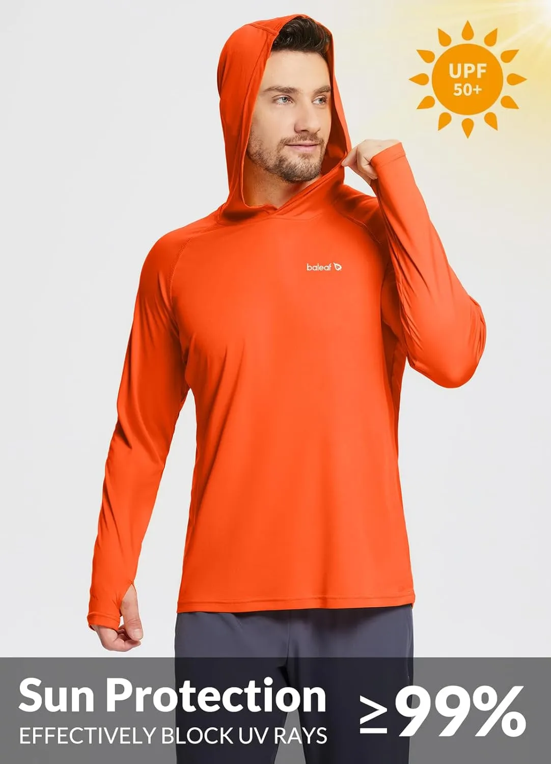 baleaf Men's Sun Protection Hoodie Shirt UPF 50  Long Sleeve UV SPF T-Shirts Rash Guard Fishing Swimming Lightweight