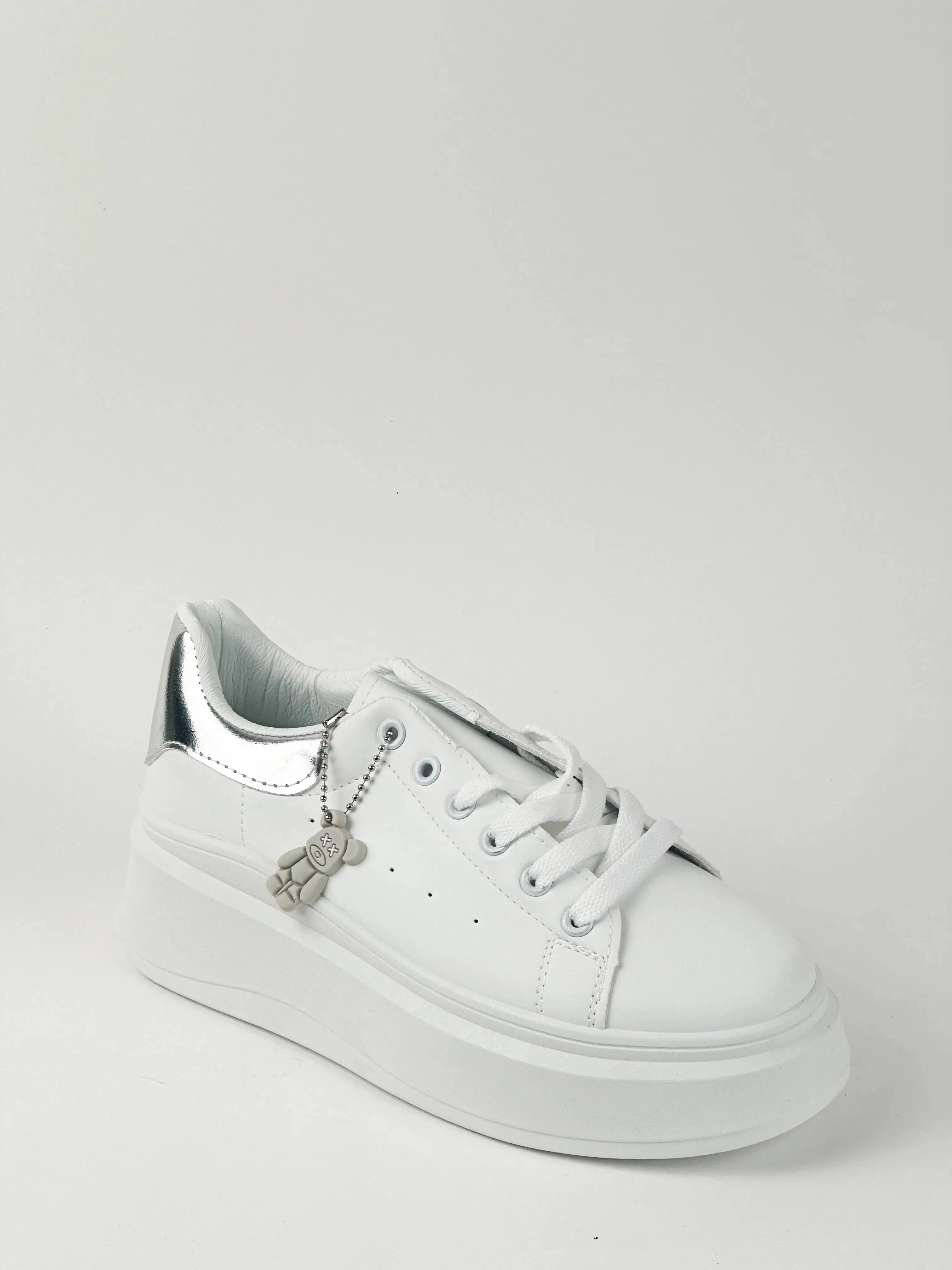 BASKETS STYLE TENNIS - BLANC/ARGENTÉ