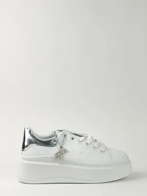 BASKETS STYLE TENNIS - BLANC/ARGENTÉ