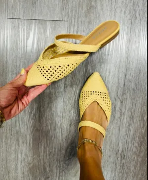 Beige Raffia Perfectly Pointed Slip On Flats