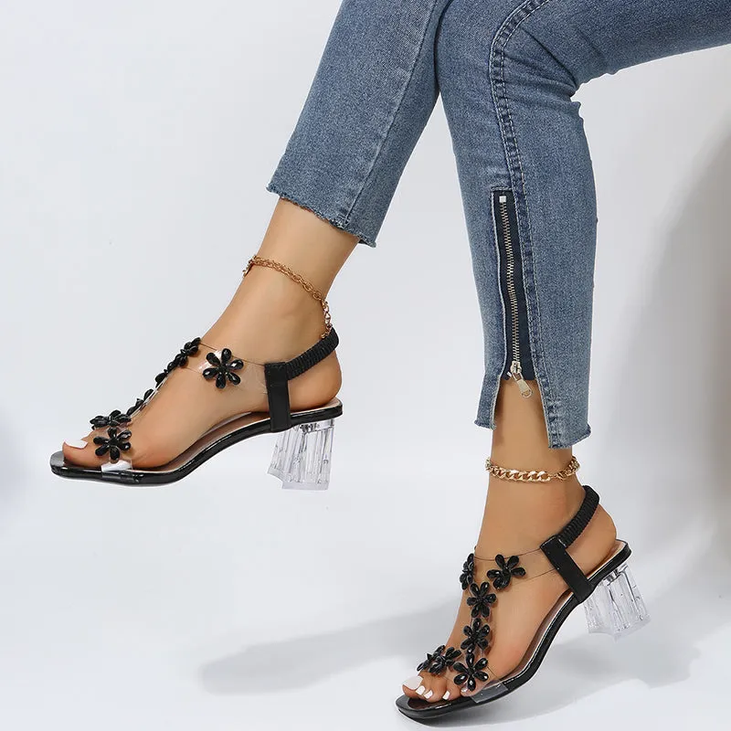BerriesJam - Crystal Flower Decoration Peep Toe Shoes