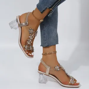 BerriesJam - Crystal Flower Decoration Peep Toe Shoes