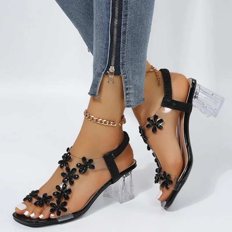 BerriesJam - Crystal Flower Decoration Peep Toe Shoes