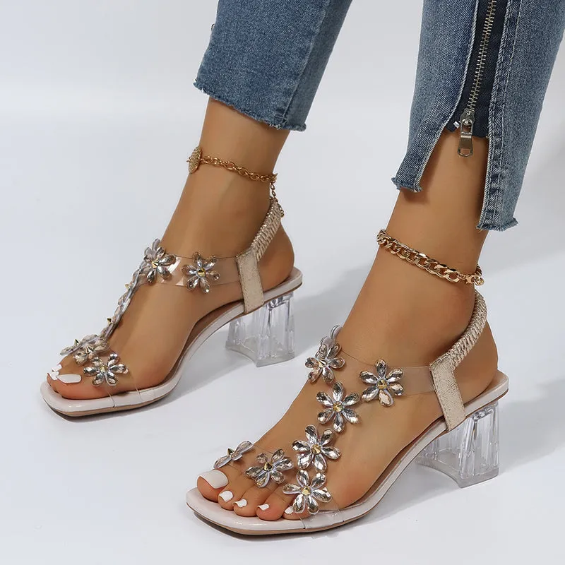 BerriesJam - Crystal Flower Decoration Peep Toe Shoes