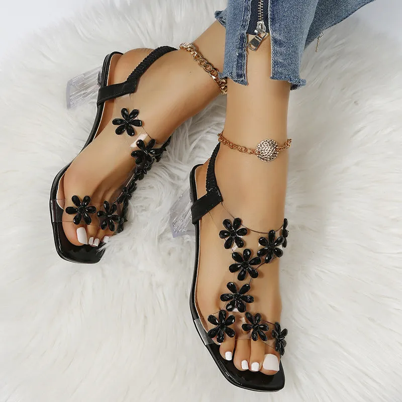 BerriesJam - Crystal Flower Decoration Peep Toe Shoes