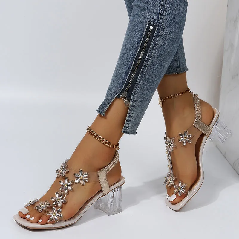 BerriesJam - Crystal Flower Decoration Peep Toe Shoes
