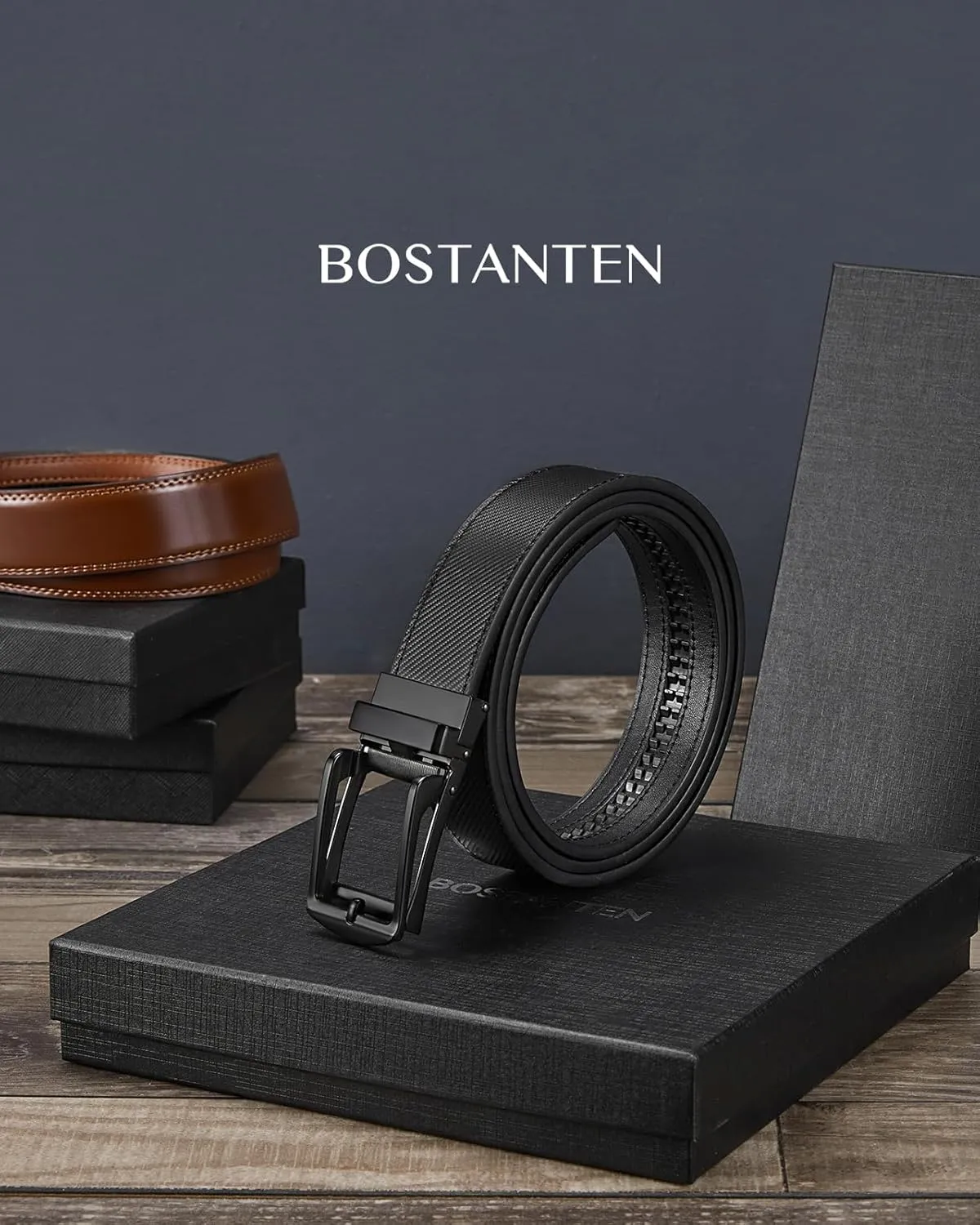 BOSTANTEN Belt Men Leather Reversible Belts for Men 1 3/8" for Casual Golf Dress Pants, Two-in-One Belt Gift