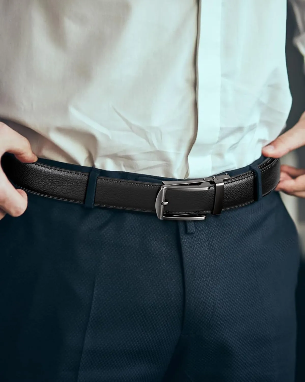 BOSTANTEN Belt Men Leather Reversible Belts for Men 1 3/8" for Casual Golf Dress Pants, Two-in-One Belt Gift