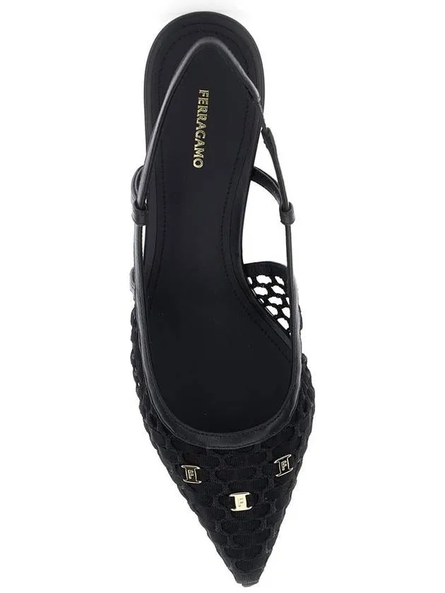 'Clizia' Black Slingback Pumps With Logo Detail In Mesh And Leather Woman
