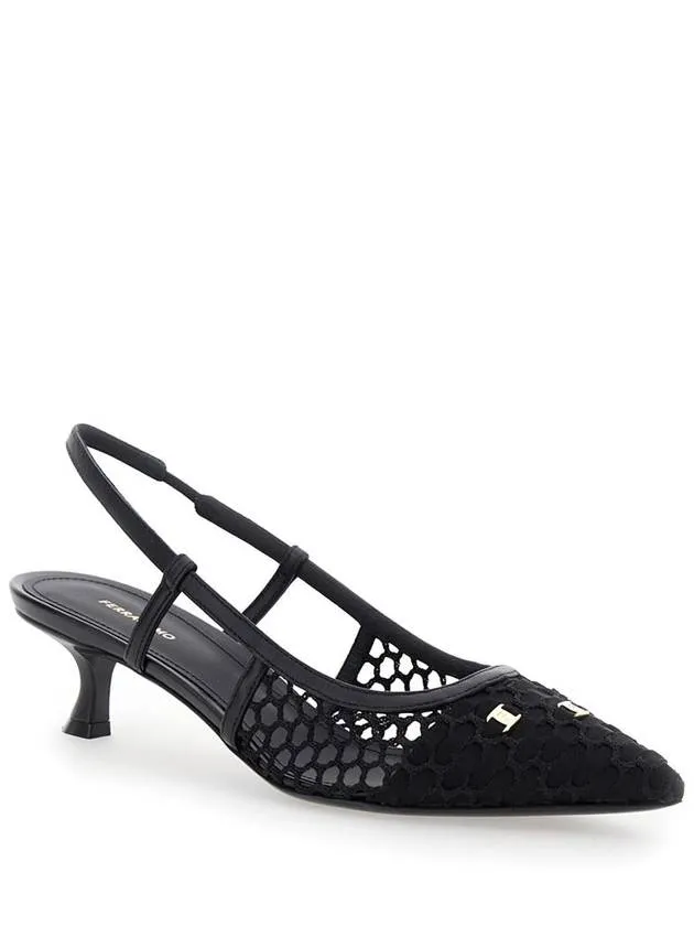 'Clizia' Black Slingback Pumps With Logo Detail In Mesh And Leather Woman