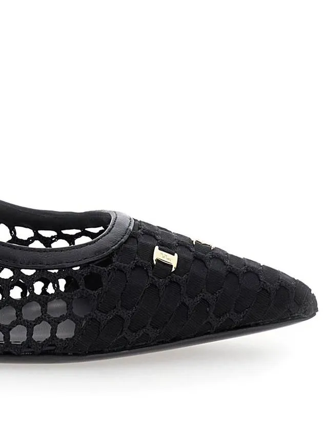 'Clizia' Black Slingback Pumps With Logo Detail In Mesh And Leather Woman