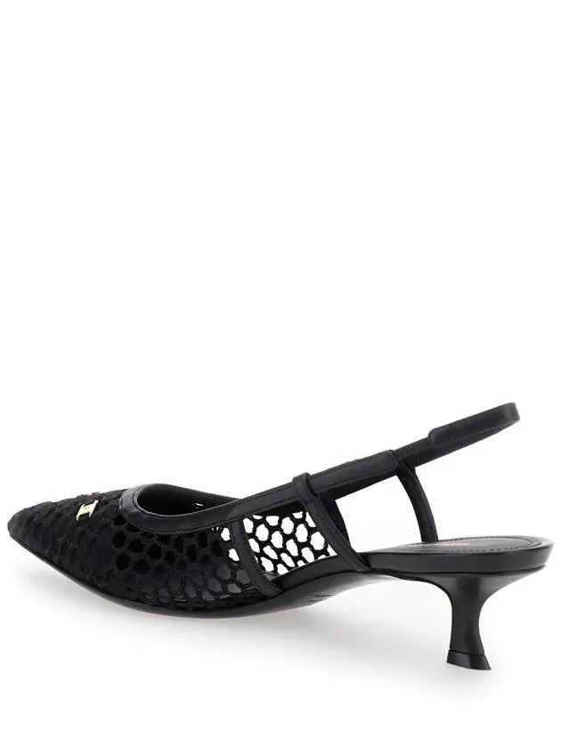 'Clizia' Black Slingback Pumps With Logo Detail In Mesh And Leather Woman