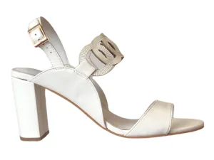 Django Juliette Tamia White Leather Block Heels