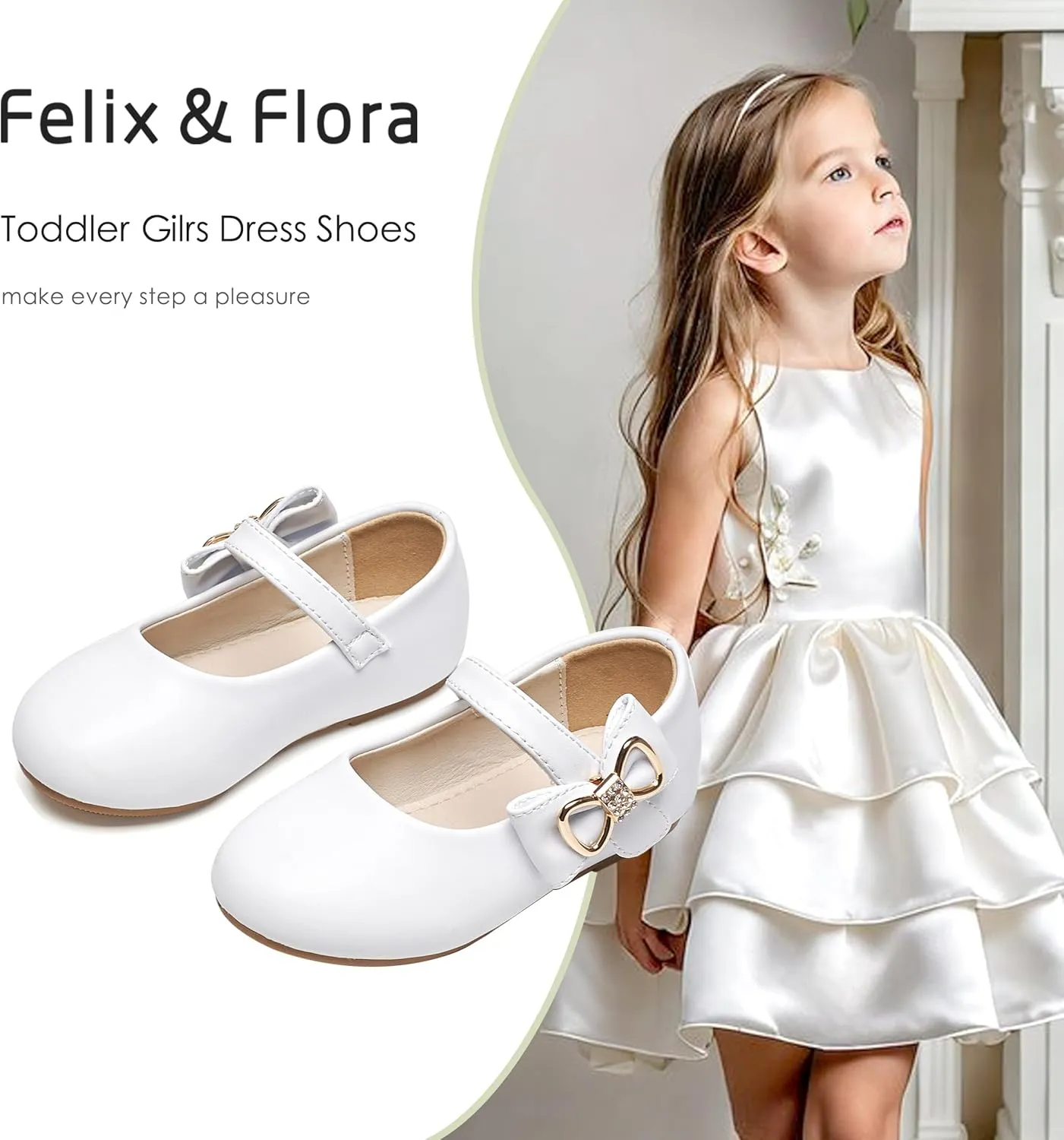 Felix & Flora Toddler Flower Girl Dress Shoes - Girl Ballet Flats Party School Shoes Wedding