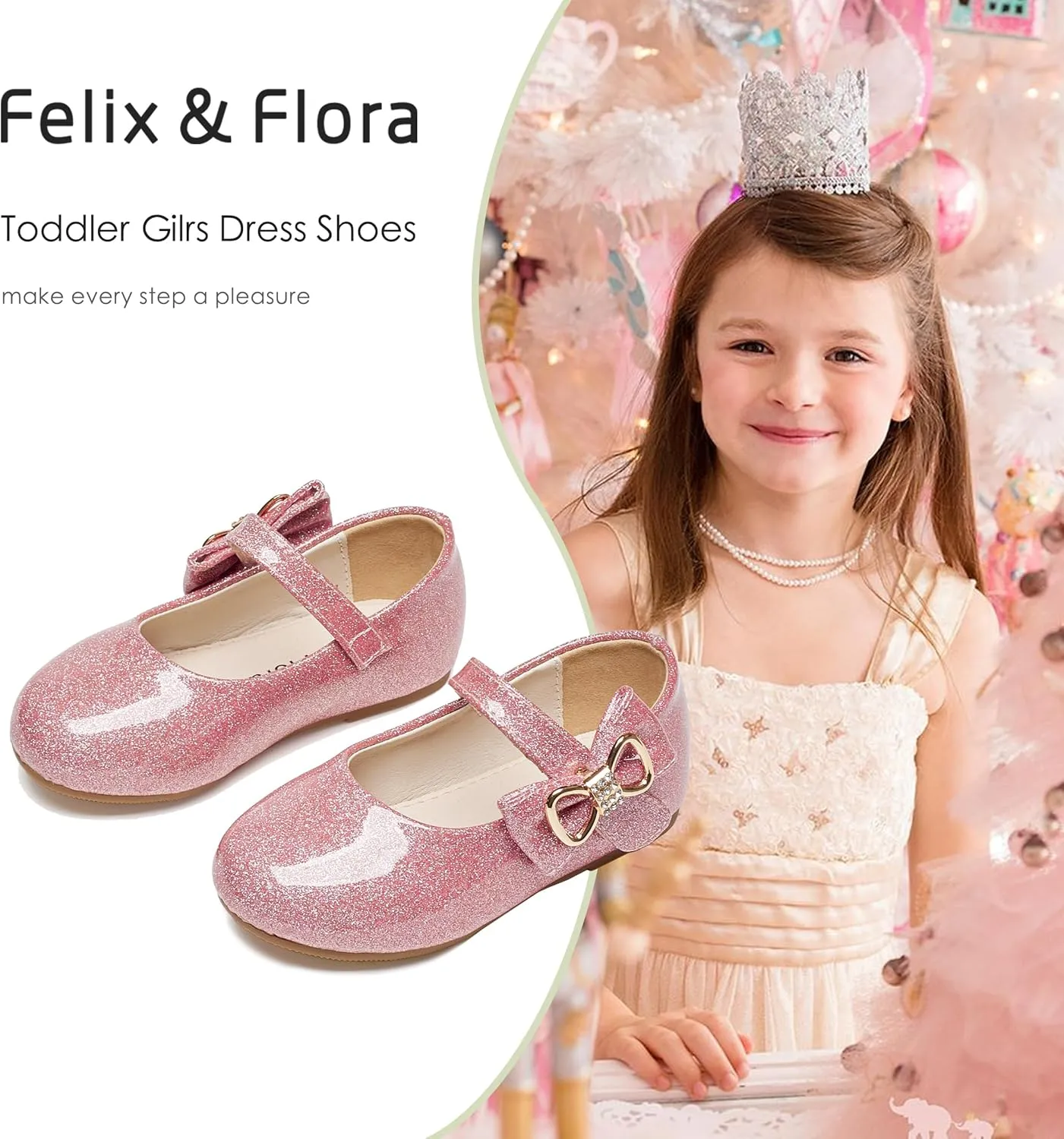 Felix & Flora Toddler Flower Girl Dress Shoes - Girl Ballet Flats Party School Shoes Wedding