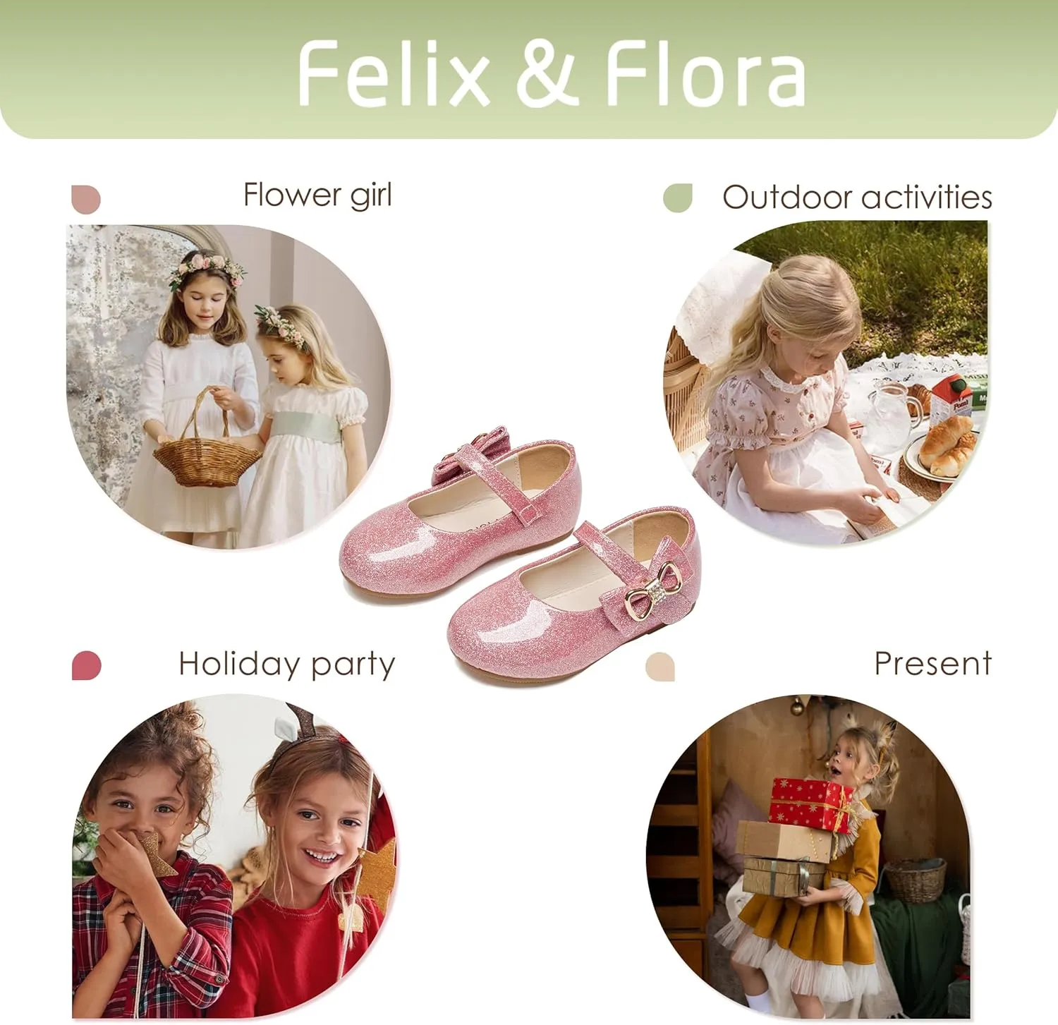 Felix & Flora Toddler Flower Girl Dress Shoes - Girl Ballet Flats Party School Shoes Wedding