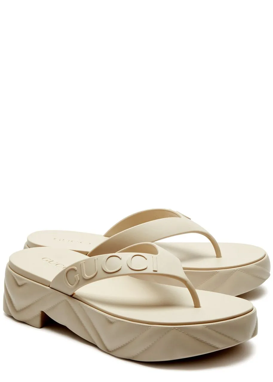 Gucci Logo-Debossed Platform Flip Flops White Sandals