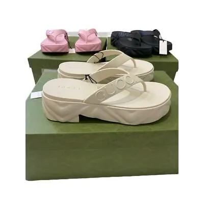 Gucci Logo-Debossed Platform Flip Flops White Sandals
