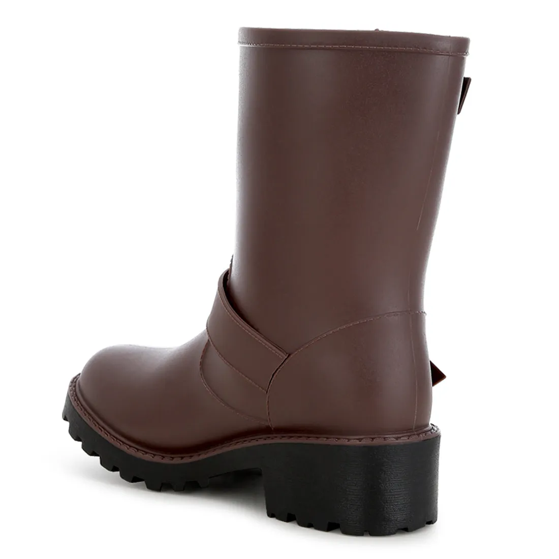 Harness Detail Calf Rain Boots