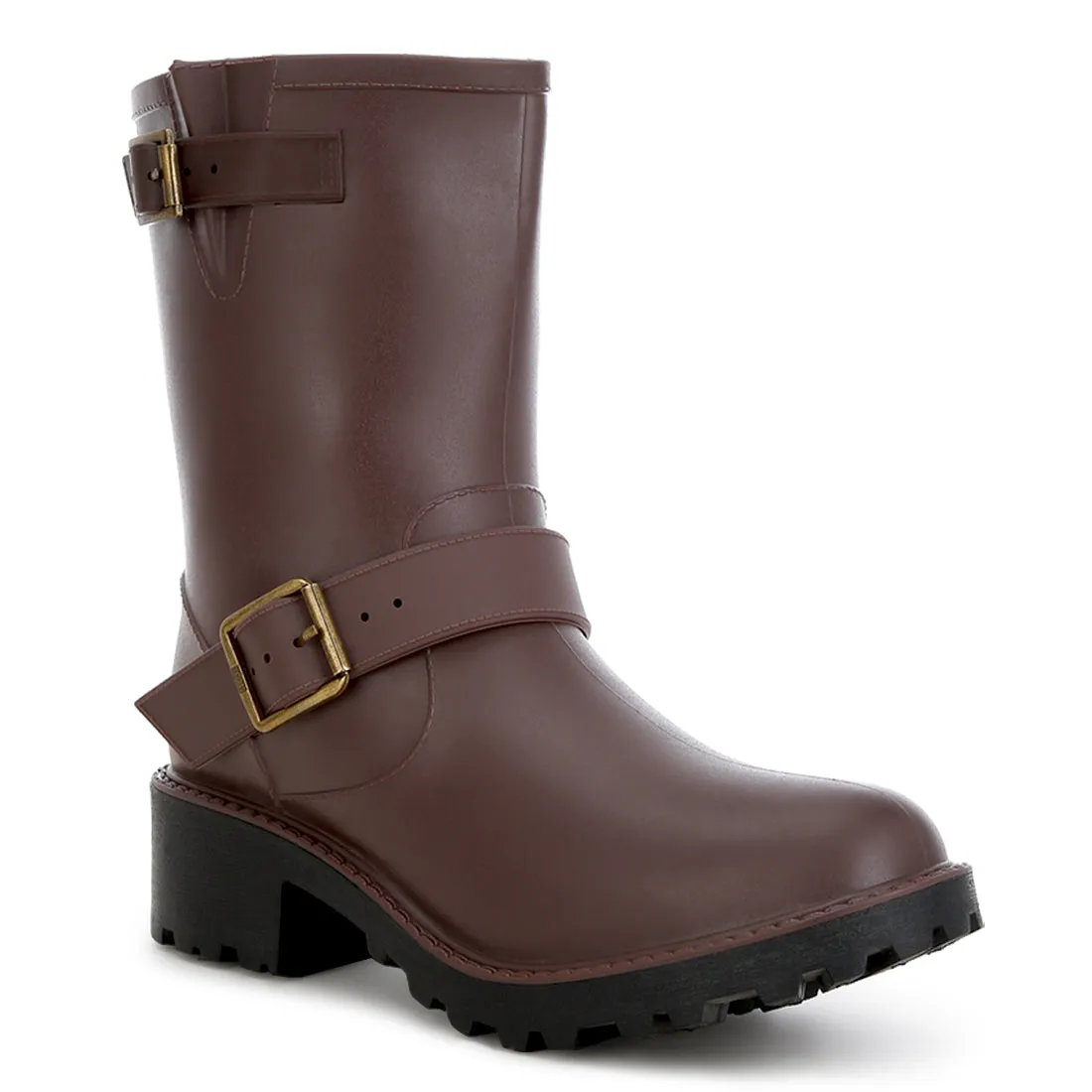 Harness Detail Calf Rain Boots