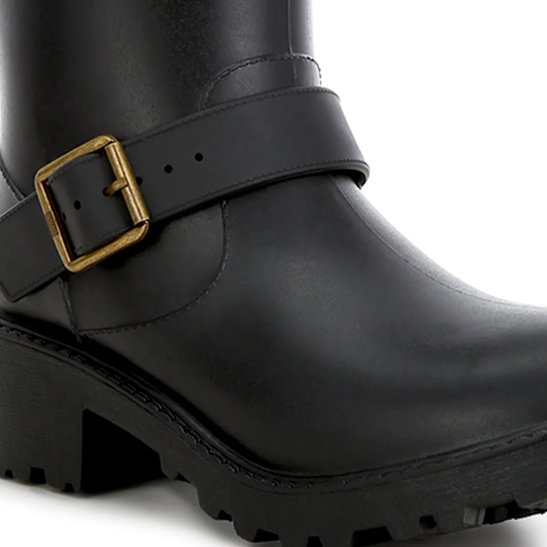 Harness Detail Calf Rain Boots