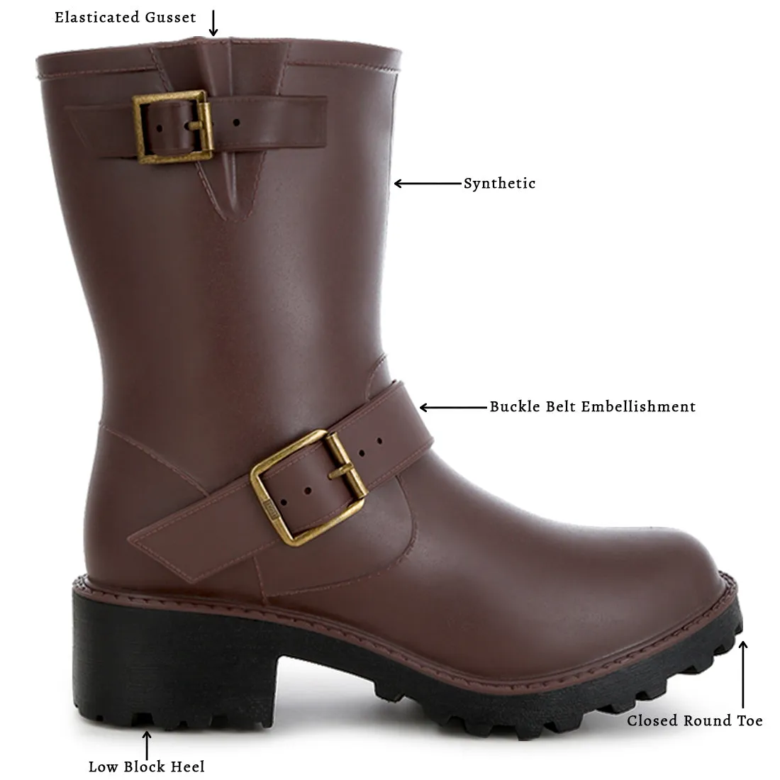Harness Detail Calf Rain Boots