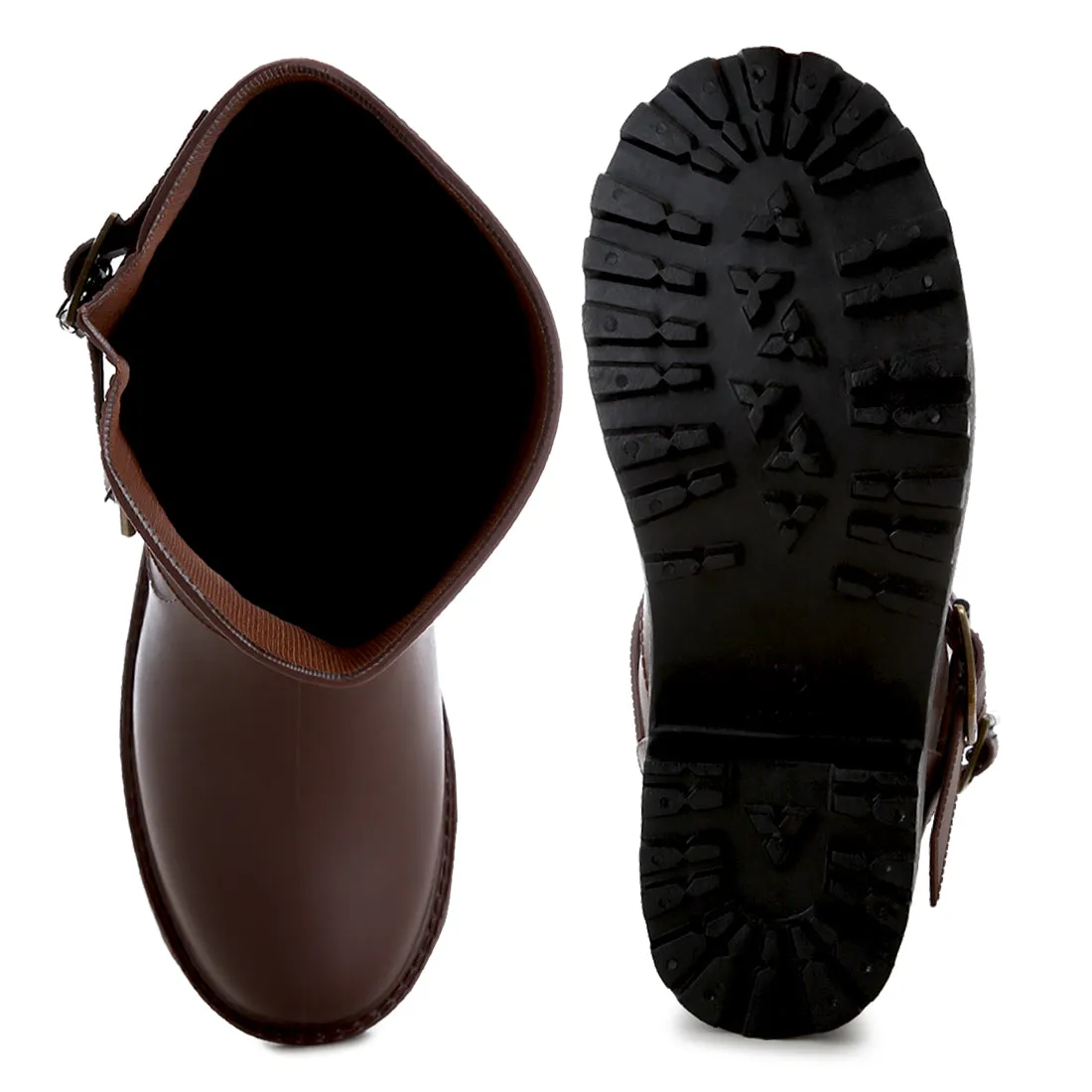 Harness Detail Calf Rain Boots