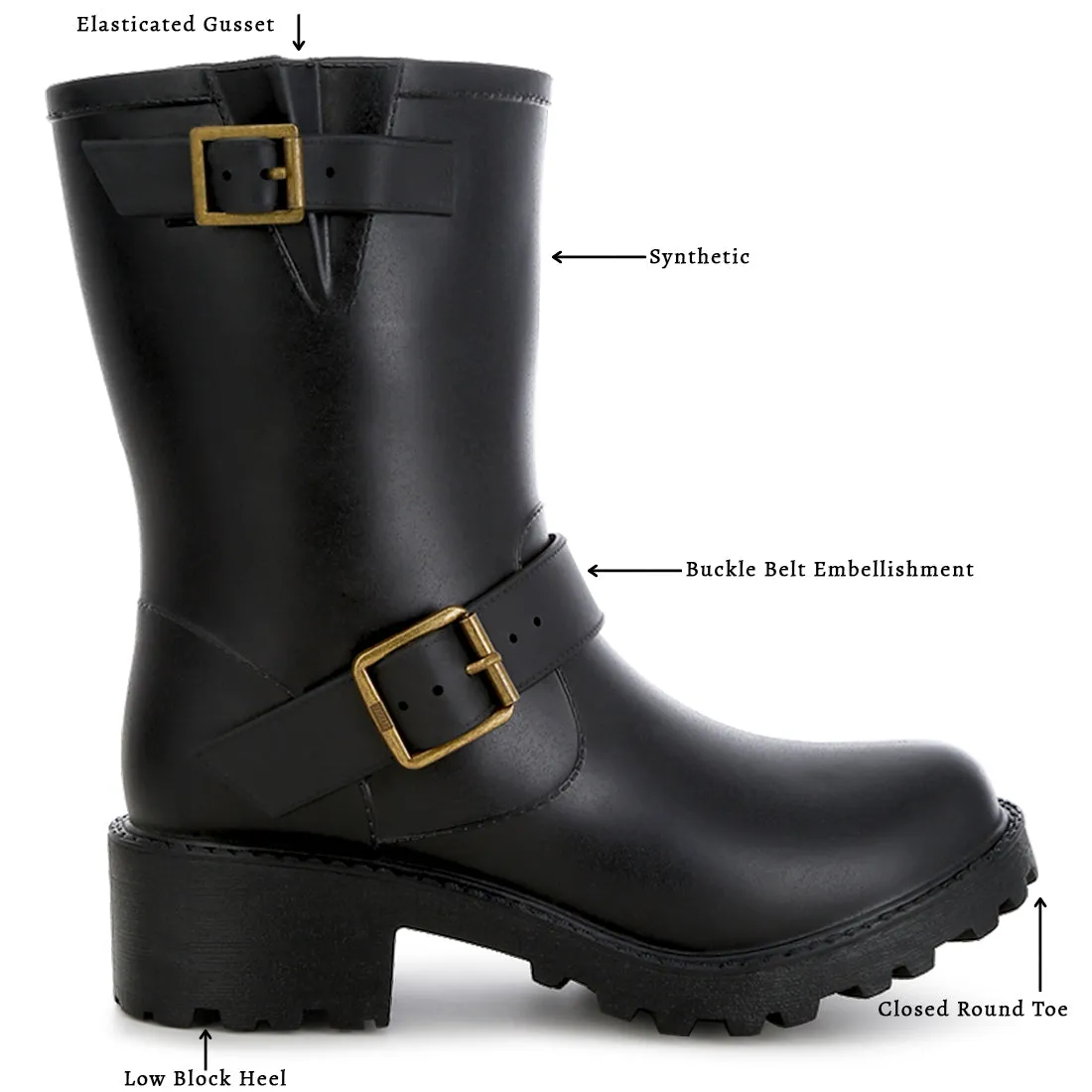 Harness Detail Calf Rain Boots