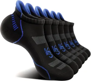KEMISANT Mens Running Socks 6 Pairs-Athletic Compression Ankle Socks Cushioned for Men Walking-Arch Compression Support