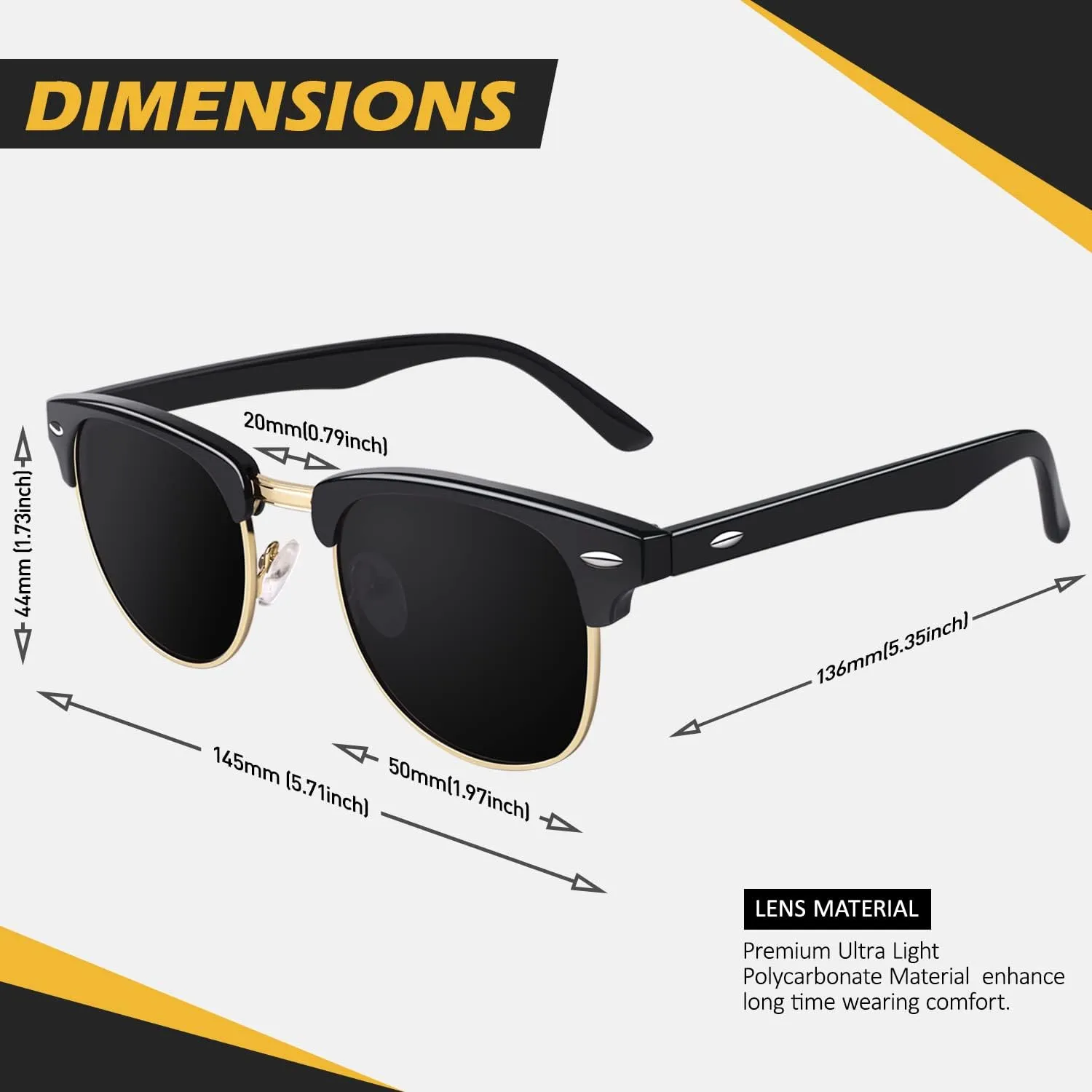 LINVO Polarized Semi Rimless Sunglasses for Men Women, Classic Retro Shades Half Frame Driving Sun Glasses UV Protection