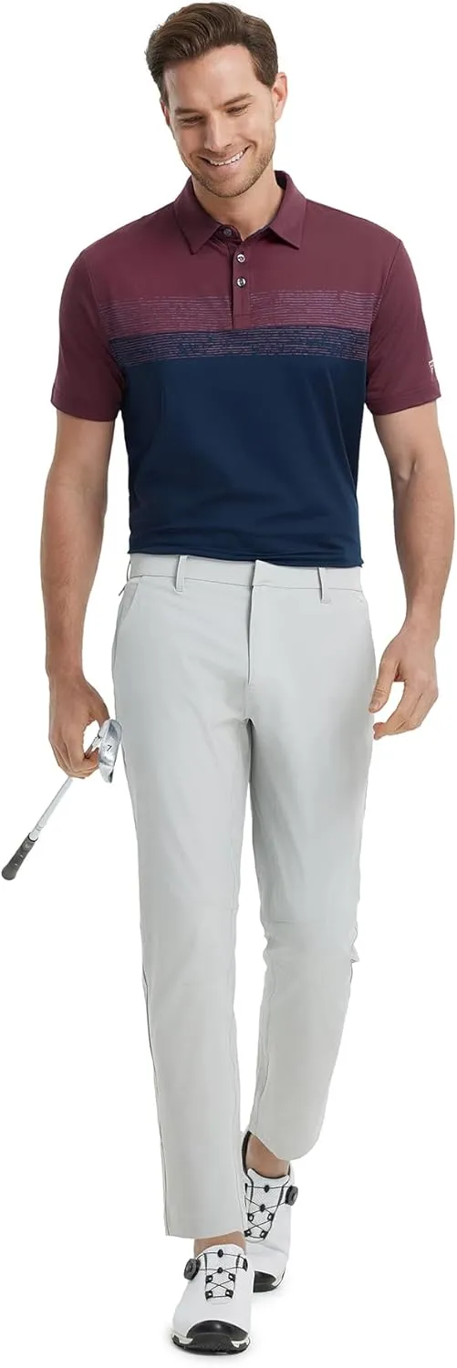 M MAELREG Golf Shirts for Men Dry Fit Performance Chest Print Color Block Moisture Wicking Casual Short Sleeve Polo Shirts