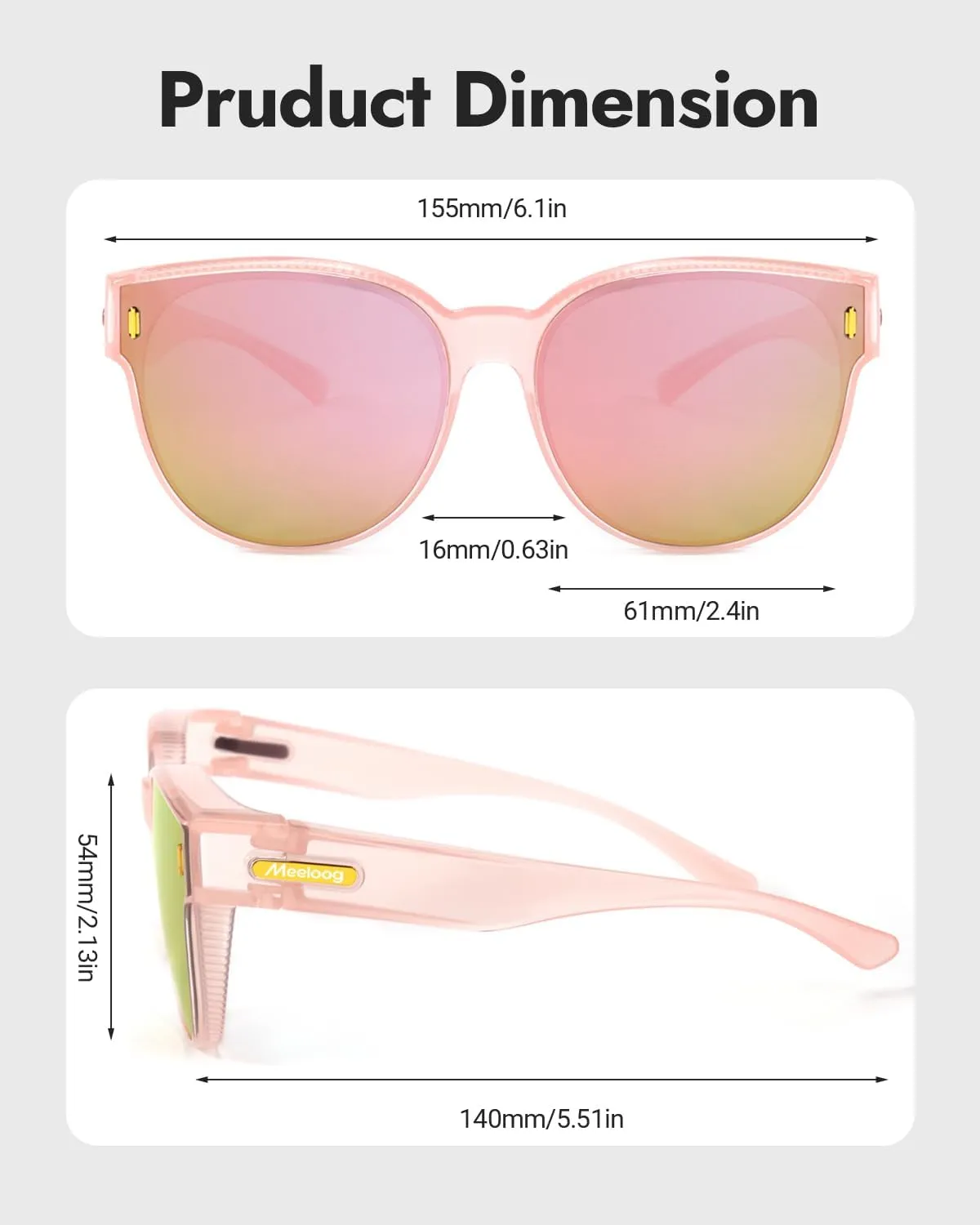 Meeloog Over Glasses Sunglasses for Women Polarized Stylish Large Shades Cover Glass Women Cateye Round UV400 for Driving