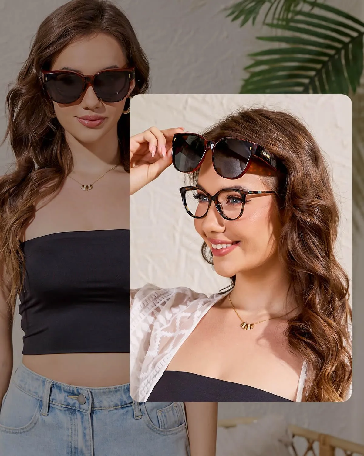 Meeloog Over Glasses Sunglasses for Women Polarized Stylish Large Shades Cover Glass Women Cateye Round UV400 for Driving