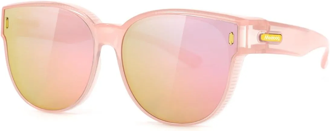 Meeloog Over Glasses Sunglasses for Women Polarized Stylish Large Shades Cover Glass Women Cateye Round UV400 for Driving