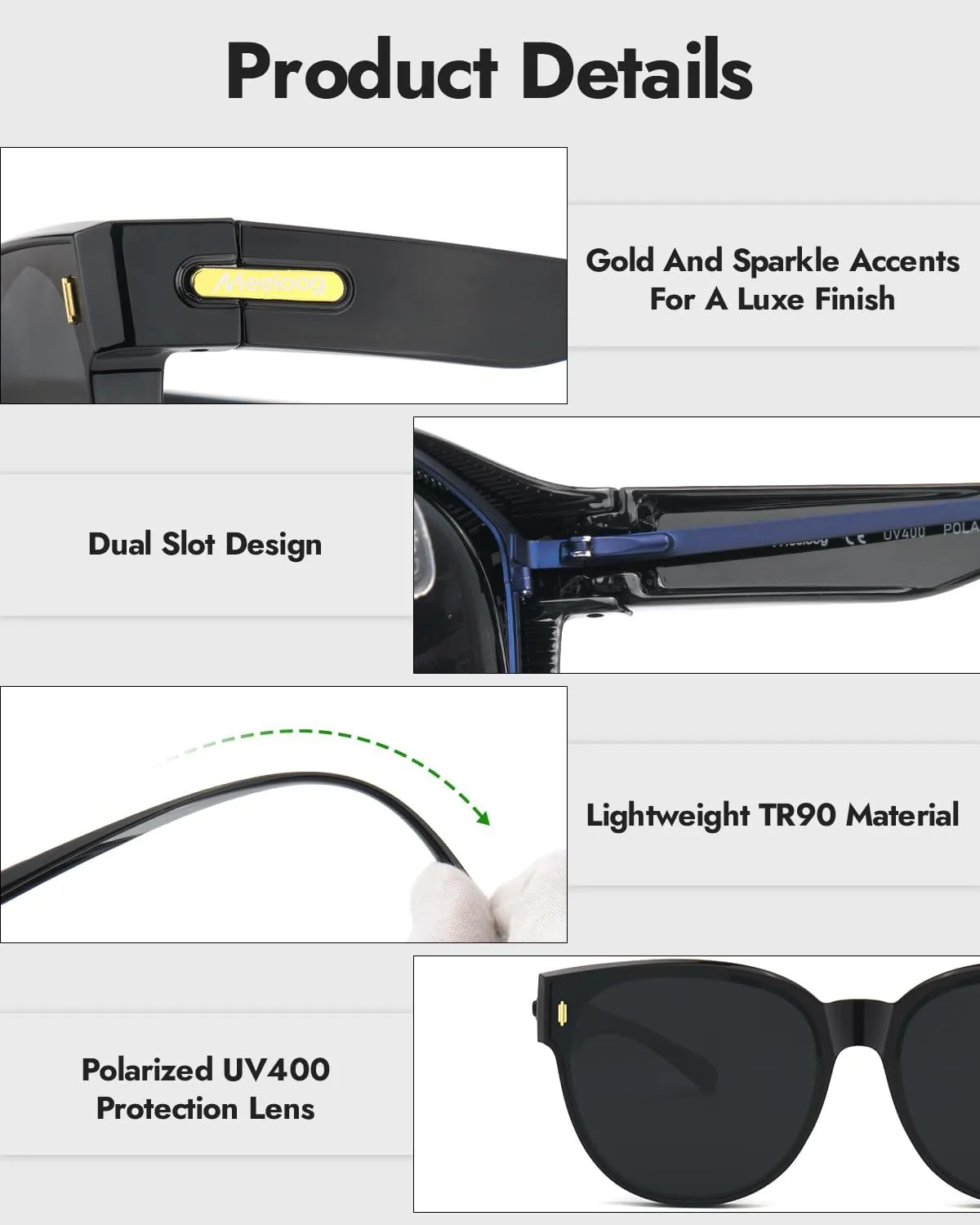Meeloog Over Glasses Sunglasses for Women Polarized Stylish Large Shades Cover Glass Women Cateye Round UV400 for Driving