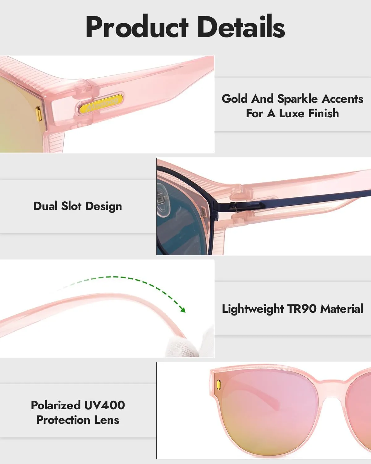 Meeloog Over Glasses Sunglasses for Women Polarized Stylish Large Shades Cover Glass Women Cateye Round UV400 for Driving