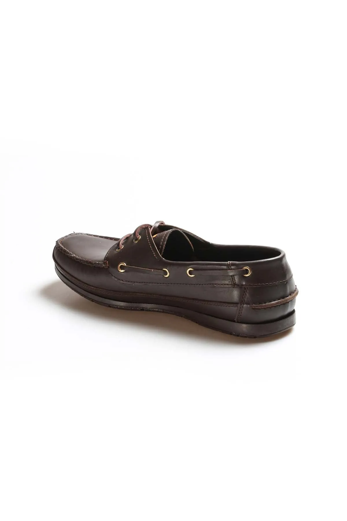 Men's Brown Leather Boat Shoes with Metal Eyelets and Moc Toe Stitching - Wessi