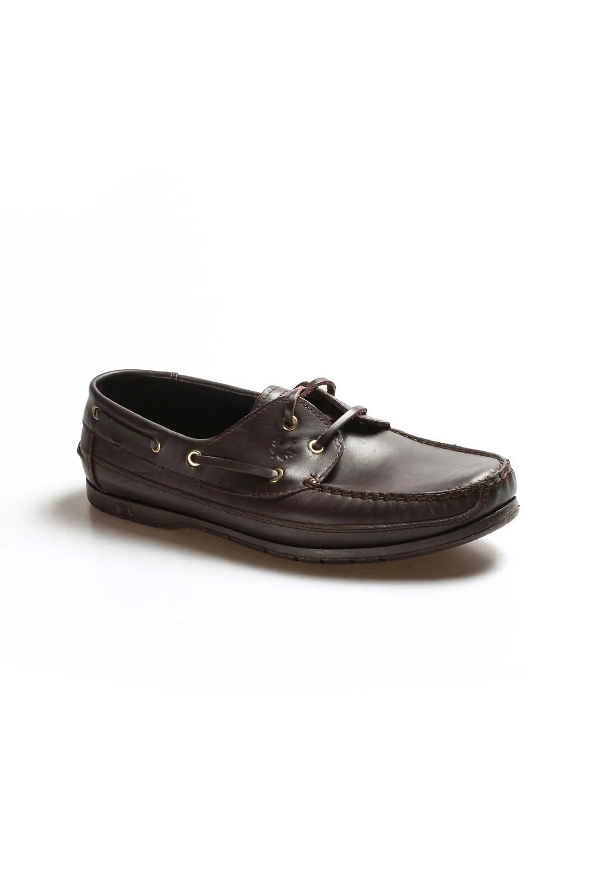 Men's Brown Leather Boat Shoes with Metal Eyelets and Moc Toe Stitching - Wessi