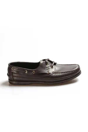 Men's Brown Leather Boat Shoes with Metal Eyelets and Moc Toe Stitching - Wessi