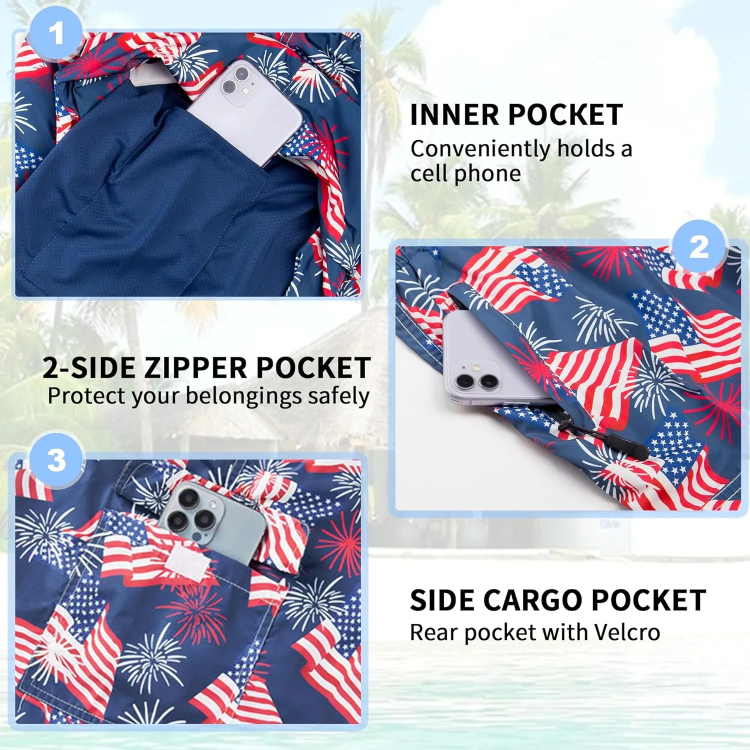 Mens Swim Trunks 9" Board Shorts with Compression Liner Swimsuit Built-in Bathing Suit Quick Dry Swimwear Zipper Pocket
