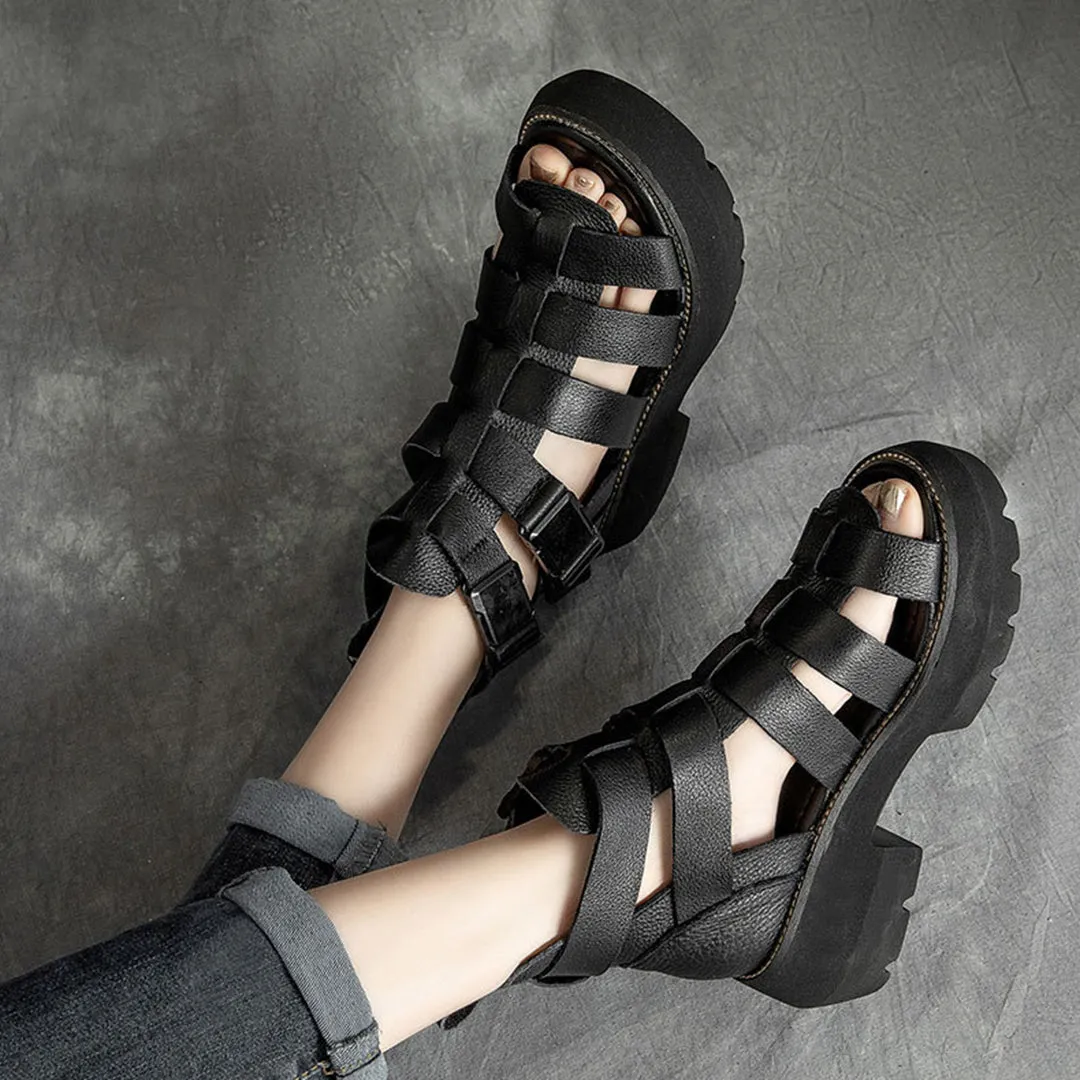 Mid Heel Velcro Rome Sandals