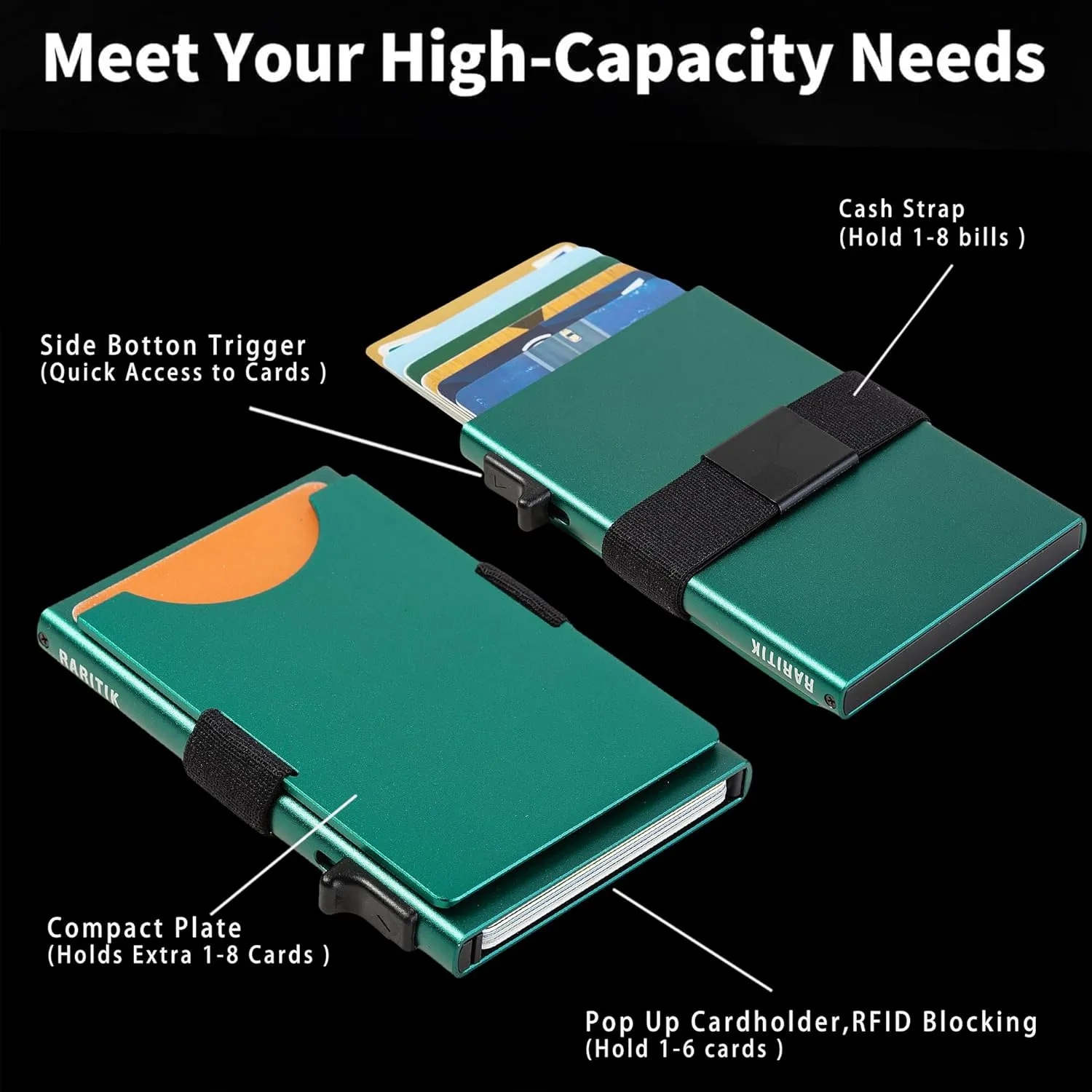 Minimalist Carbon Fiber Wallet for Men, Money Clip Cash Strap Wallet, RFID Blocking Metal Wallet Aluminum Card Holder,Front Pocket Wallet
