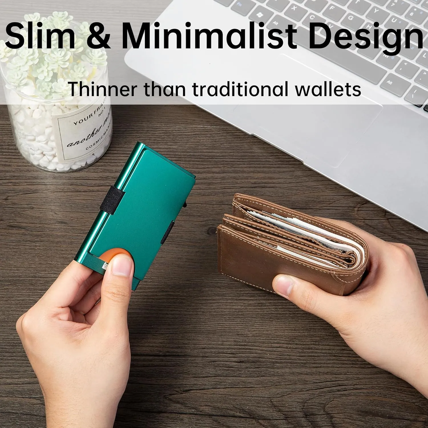 Minimalist Carbon Fiber Wallet for Men, Money Clip Cash Strap Wallet, RFID Blocking Metal Wallet Aluminum Card Holder,Front Pocket Wallet