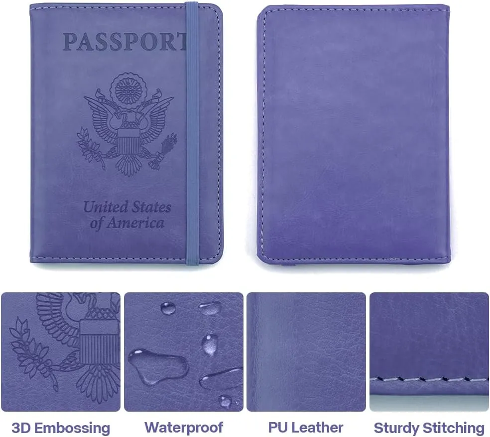 Passport Holder, Passport Cover, Passport Holder for Travel, Pen Holder with Vaccine Card Slot Passport Wallet for Women, Waterproof Traveling Must Haves Document Organizer Passport Case, Dark Purple