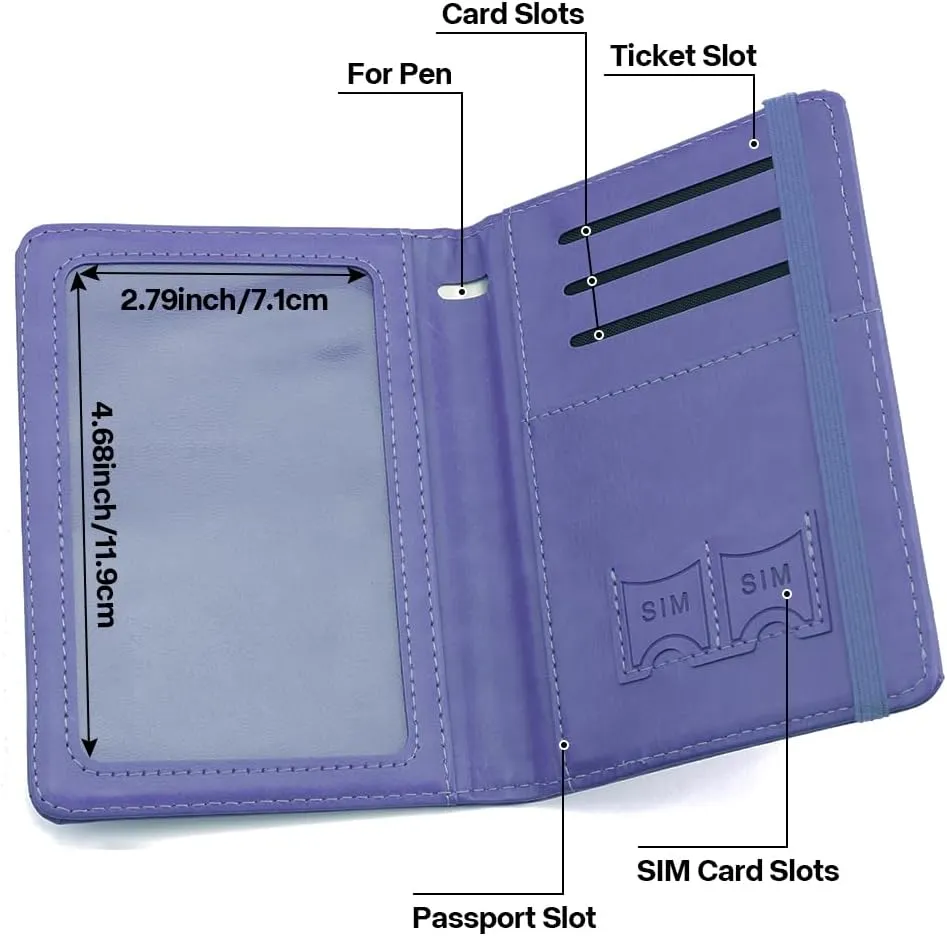 Passport Holder, Passport Cover, Passport Holder for Travel, Pen Holder with Vaccine Card Slot Passport Wallet for Women, Waterproof Traveling Must Haves Document Organizer Passport Case, Dark Purple