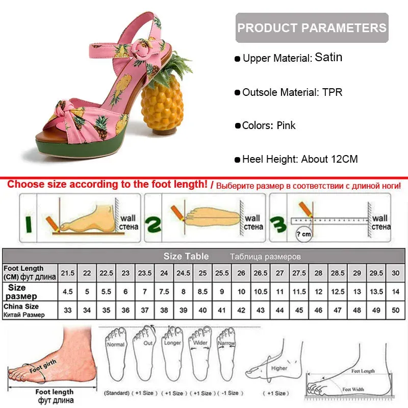 Pineapple High Heels Buckle Strap Printed Peep-Toe Platform Shoes