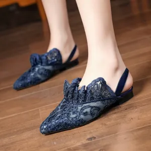 Pointed Toe Flat Flower Lace Sandals