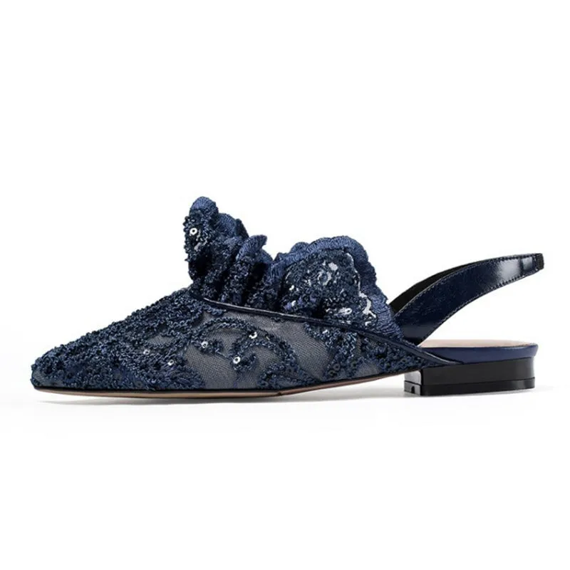 Pointed Toe Flat Flower Lace Sandals
